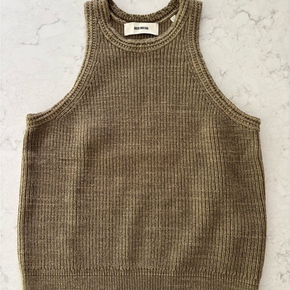 Buck Mason Tops - Buck Mason Ribbed Sweater Tank Taupe Cotton Knit High Neck Small